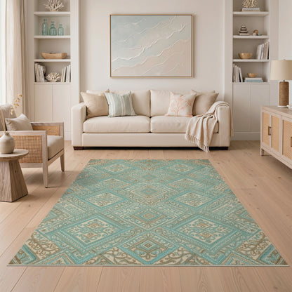 Diamond Geometric Modern Teal Geometric Diamond Area Rug