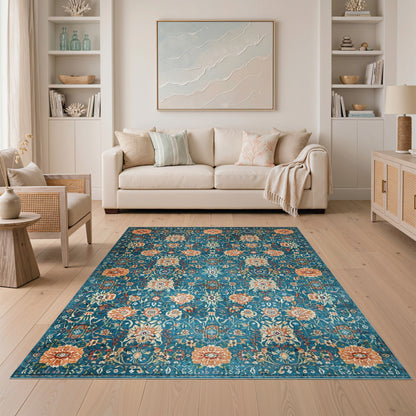 Blue Teal Floral Vintage No. 32 Area Rug