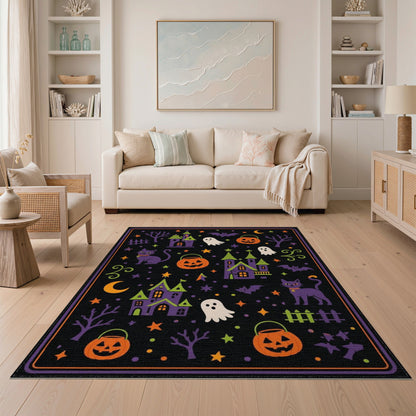Kids Cartoon Multi-color and Patterns Spooky Halloween Cartoon Area Rug