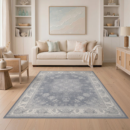 Grey Floral Vintage Grey Area Rug