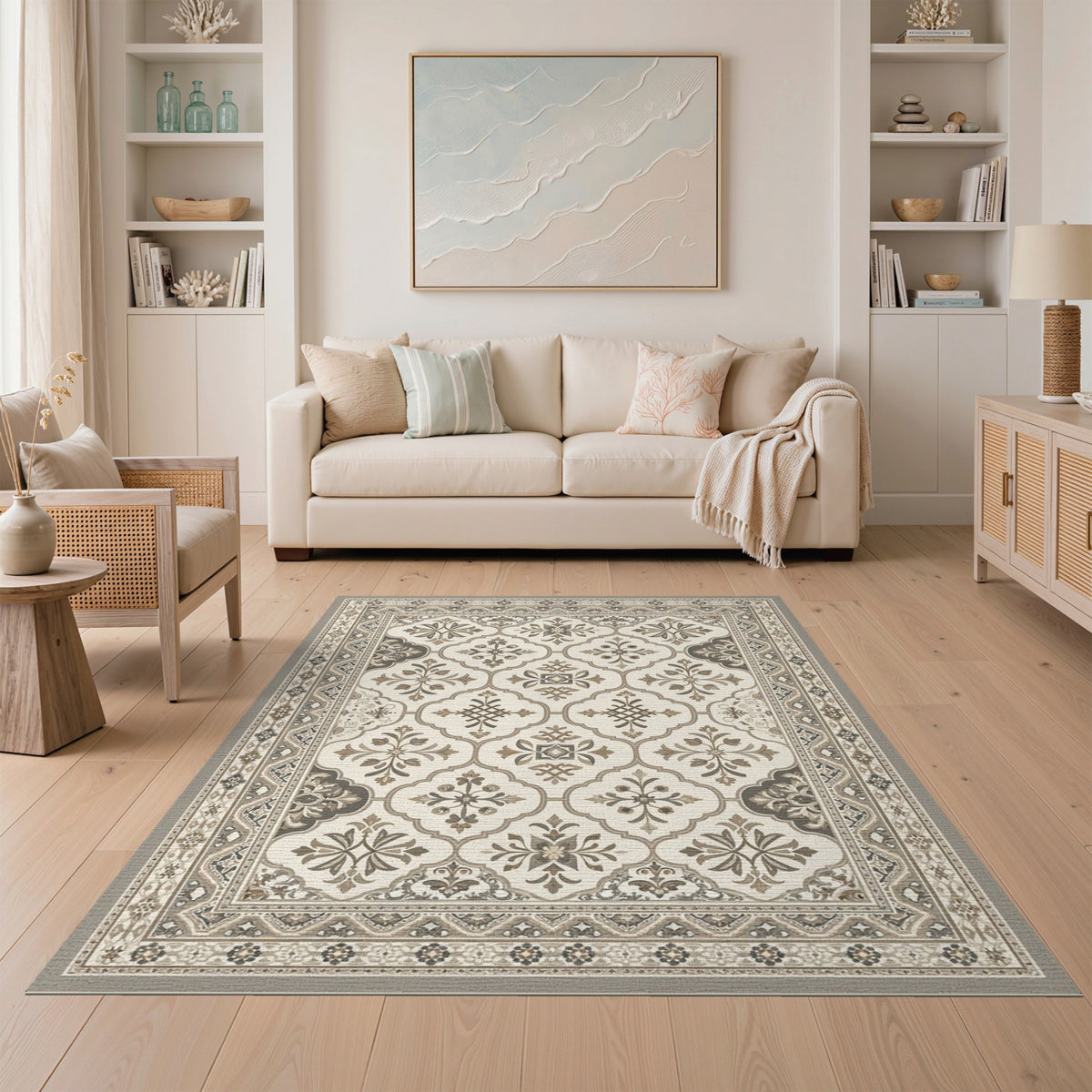 Beige Neutral Persian Medallion Area Rug