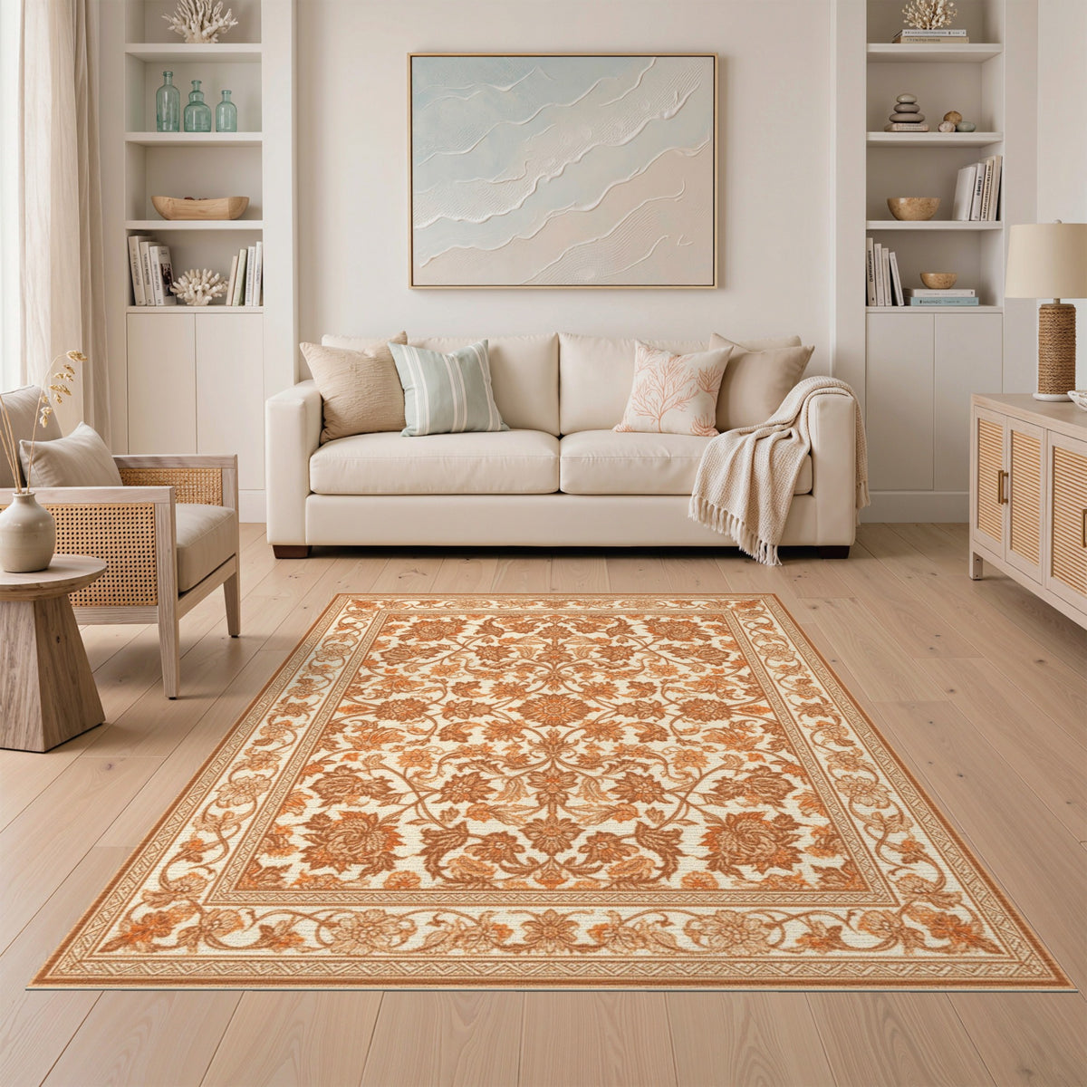 Vintage Brown Floral Area Rug