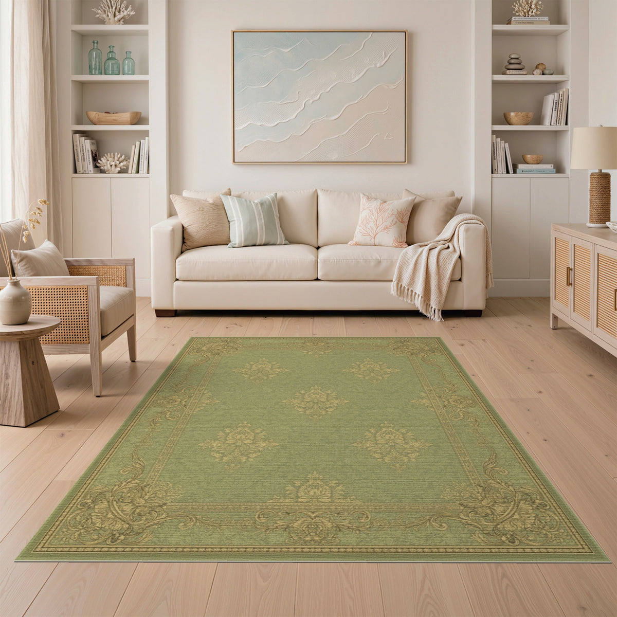 Sage Green Floral Vintage Area Rug