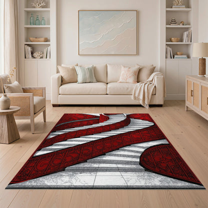 Red Ornate Staircase Area Rug