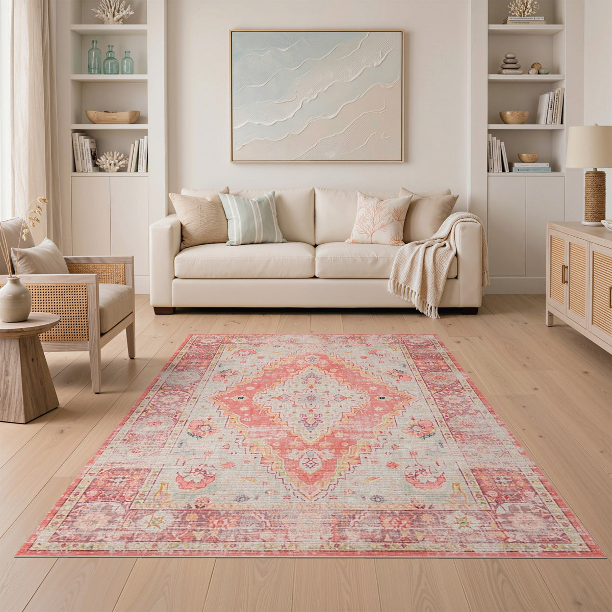 Distressed Vintage Medallion Pink Distressed Vintage Medallion Area Rug