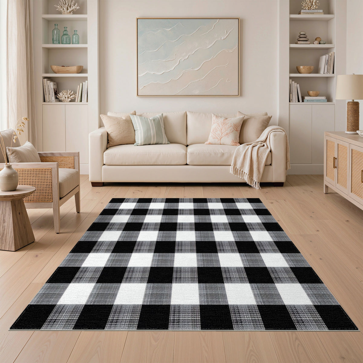Black and White Black and White Checkered Geometric Area Rug
