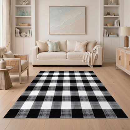 Black and White Black and White Checkered Geometric Area Rug