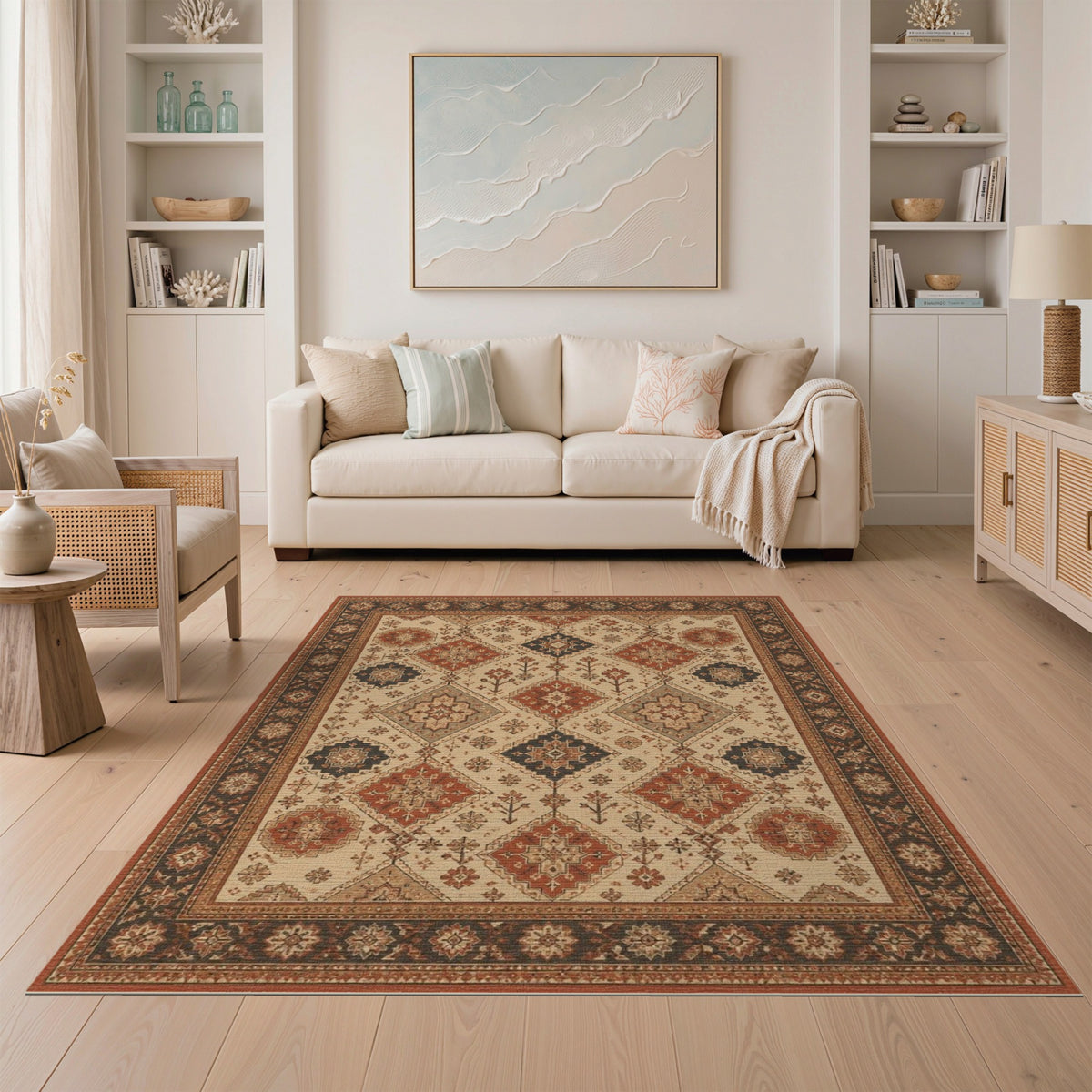 Brown and Tan Traditional Persian Red Medallion Area Rug