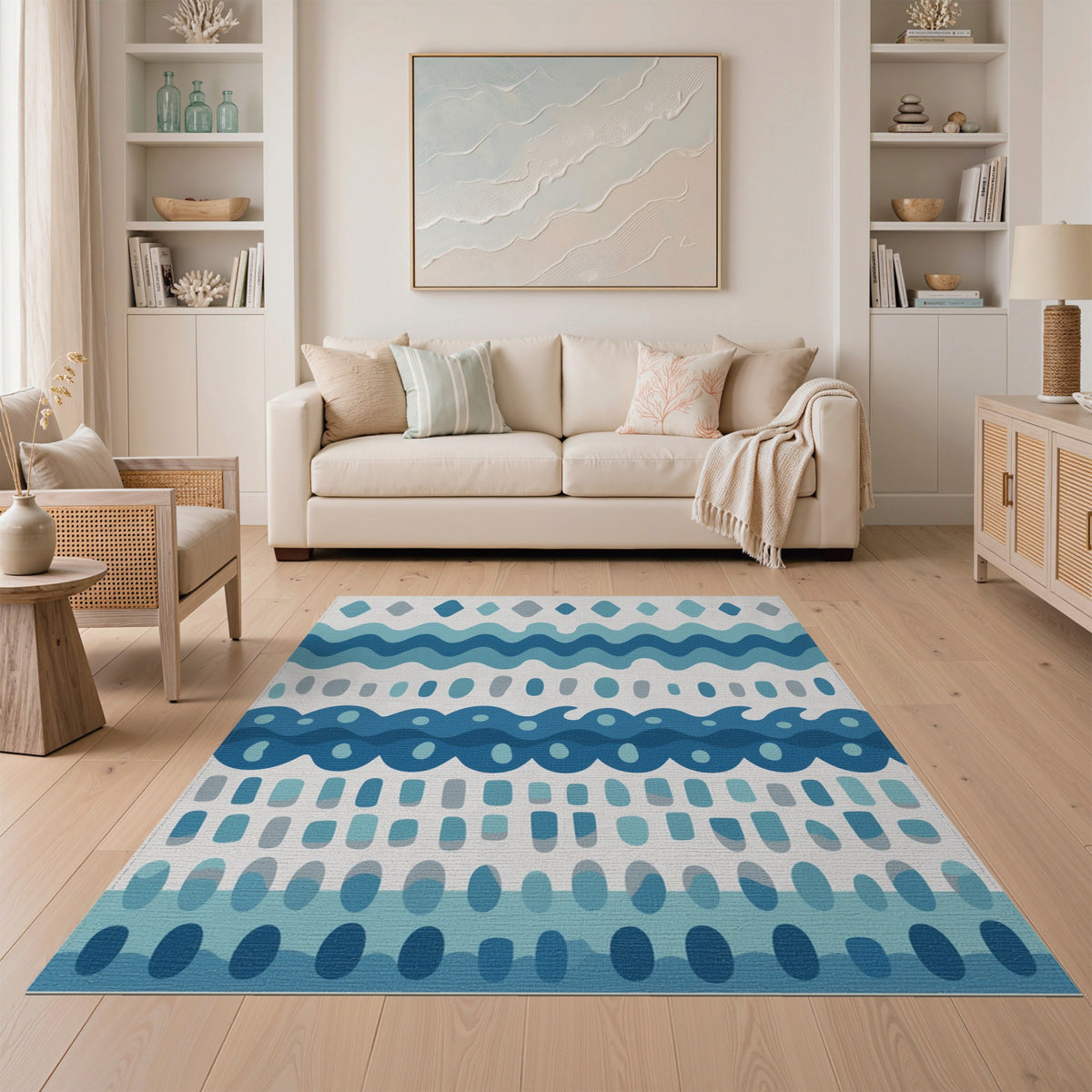 Coastal Beach Blue and Teal Blue Teal Coastal Wave Area Rug