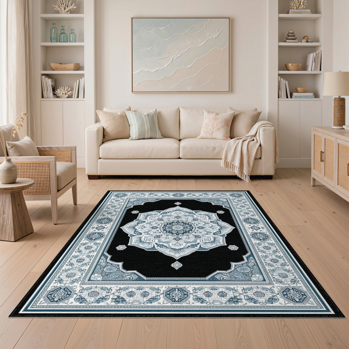 Blue Teal Mandala Traditional Persian Rug