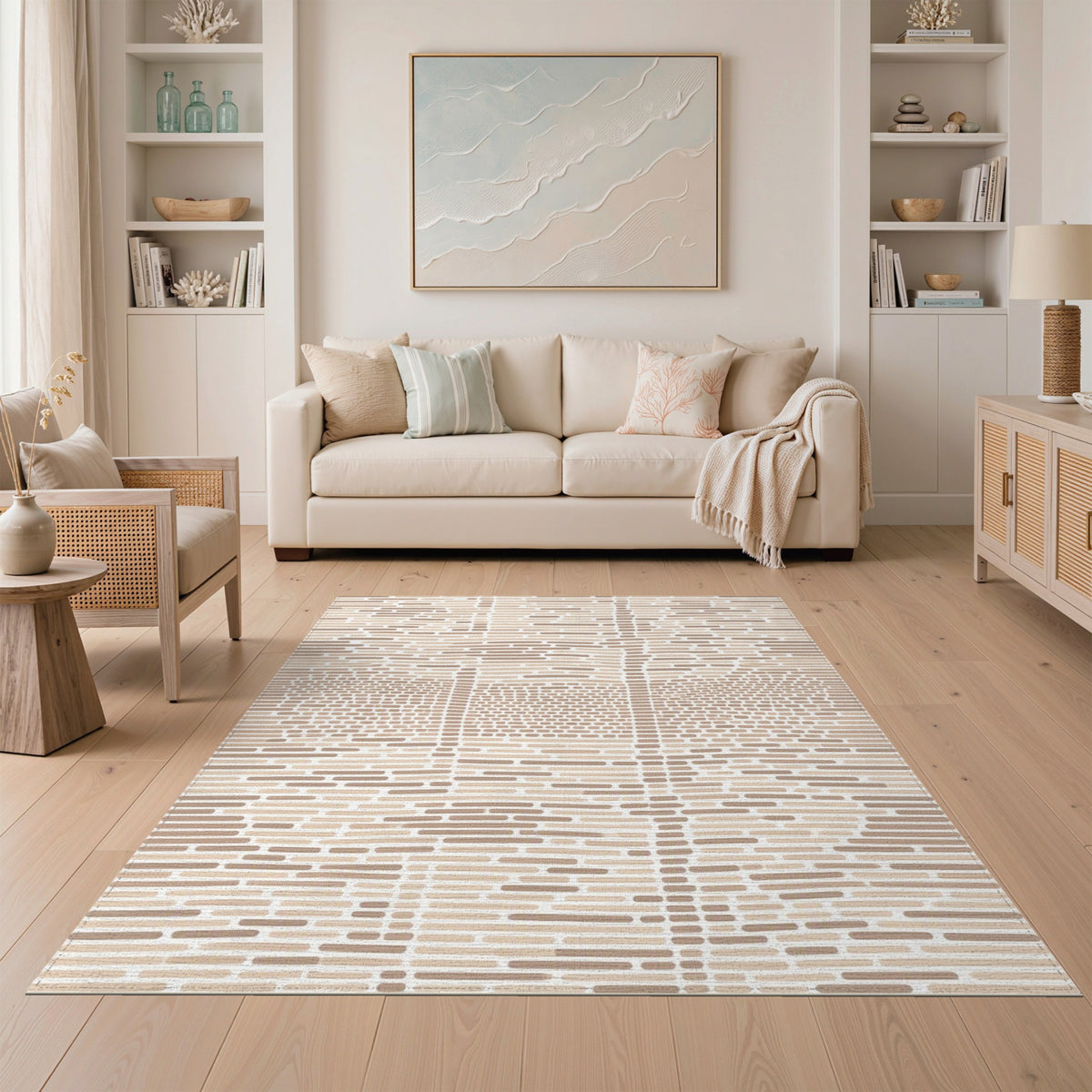 Geometric Modern Beige Geometric Lines Area Rug