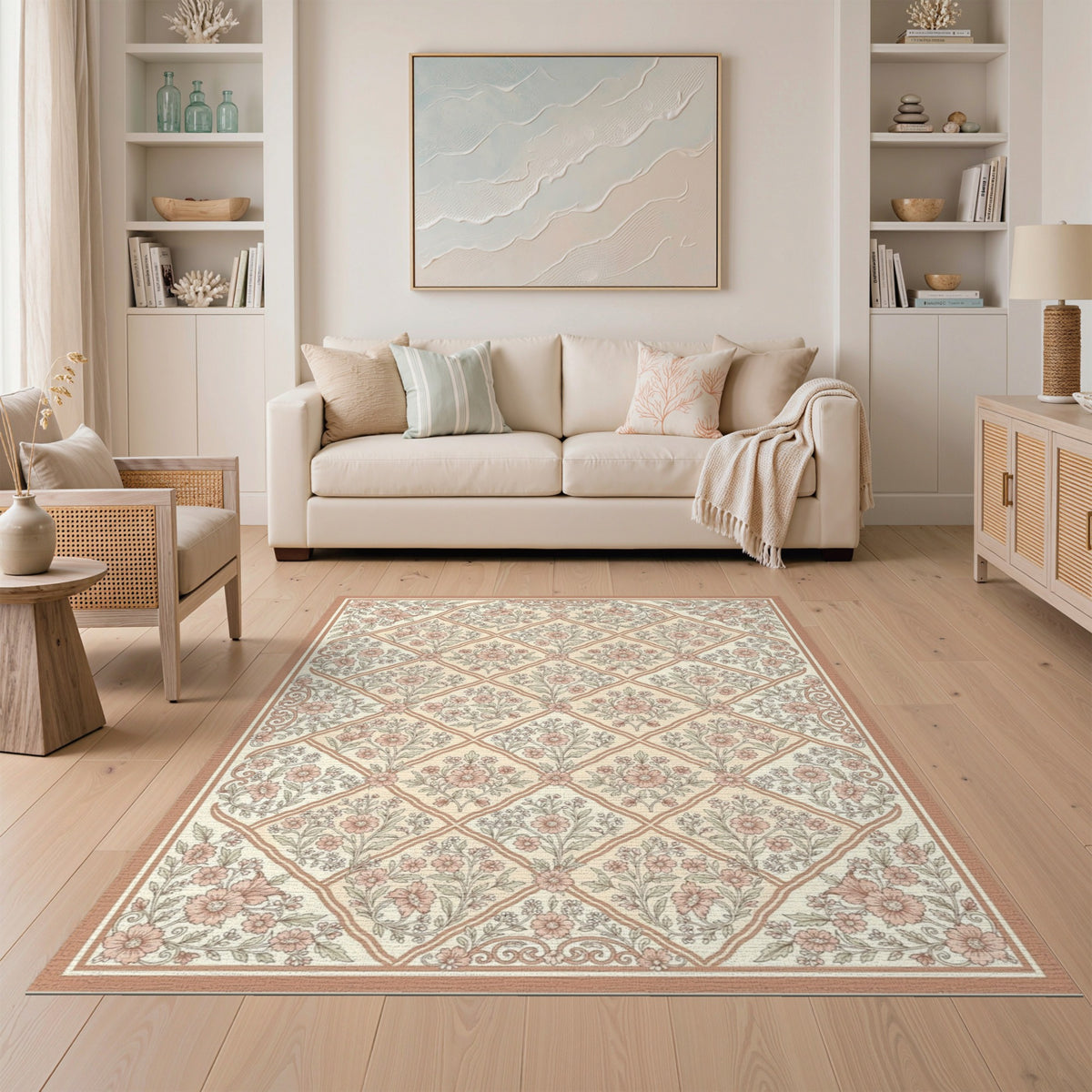 Pink Floral Lattice Vintage Area Rug