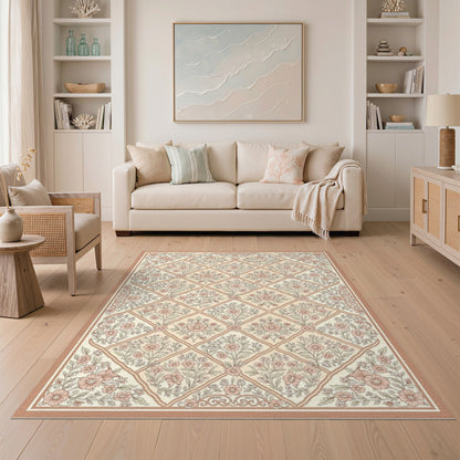 Pink Floral Lattice Vintage Area Rug