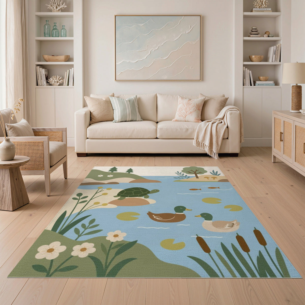 Duck Turtle Pond Kids Area Rug