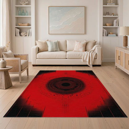 Red Concentric Circle Geometric Area Rug