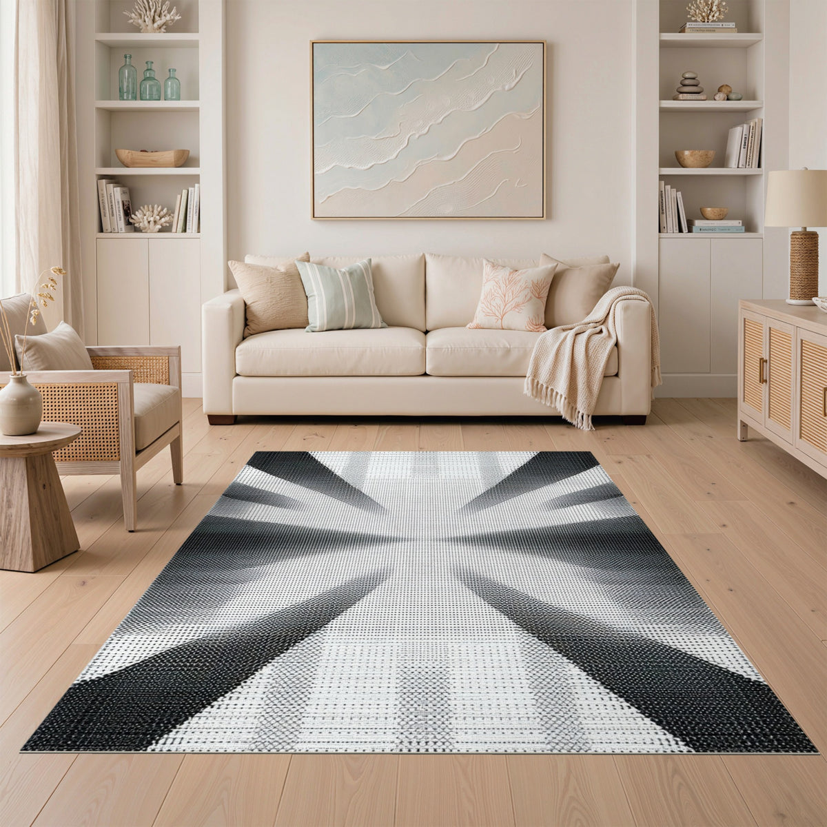 Black and White Black White Geometric Burst Area Rug