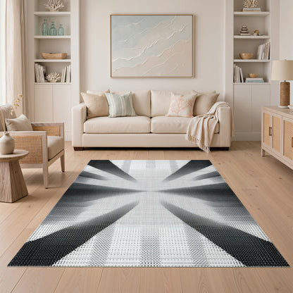 Black and White Black White Geometric Burst Area Rug
