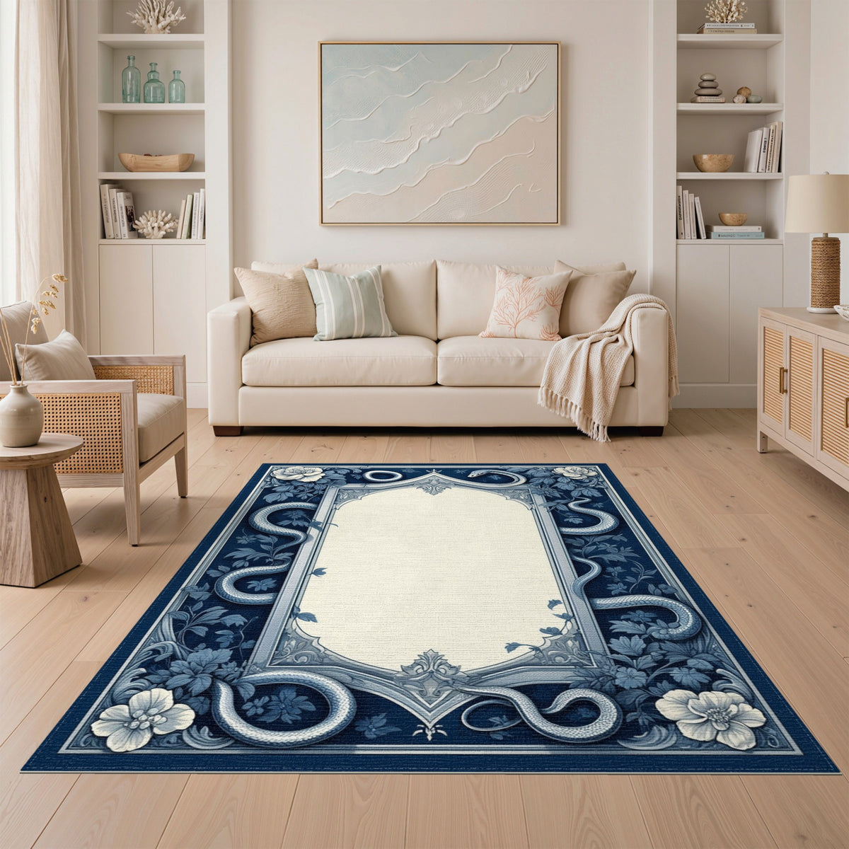 Blue Floral Serpent Vintage Area Rug