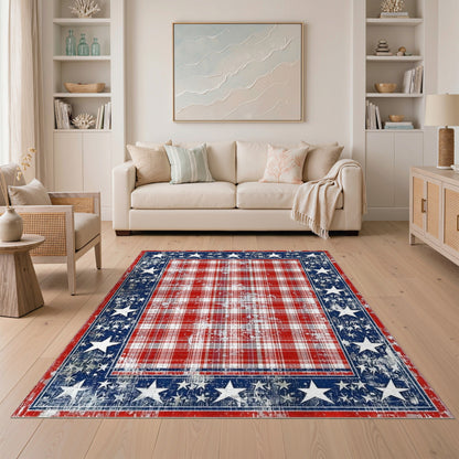 Distressed Patriotic Plaid Area Rug