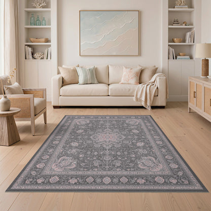 Grey Traditional Persian Floral Traditional Persian Area Rug