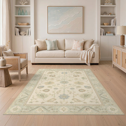 Blue Teal Floral Vintage Area Rug