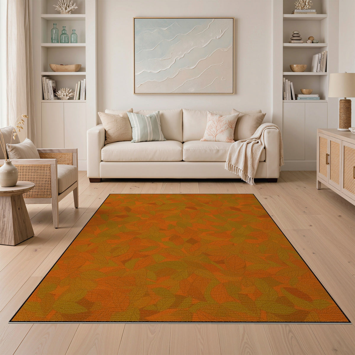 Orange Leaf Area Rug