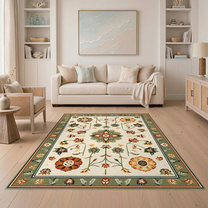 Green Sage Green Vintage Floral Area Rug