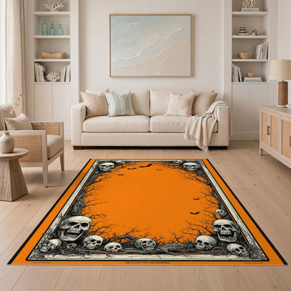 Halloween Skulls Orange Area Rug