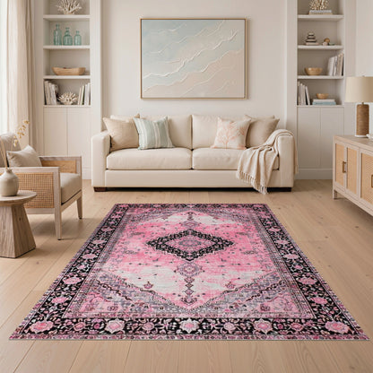 Distressed Vintage Pink Distressed Medallion Area Rug