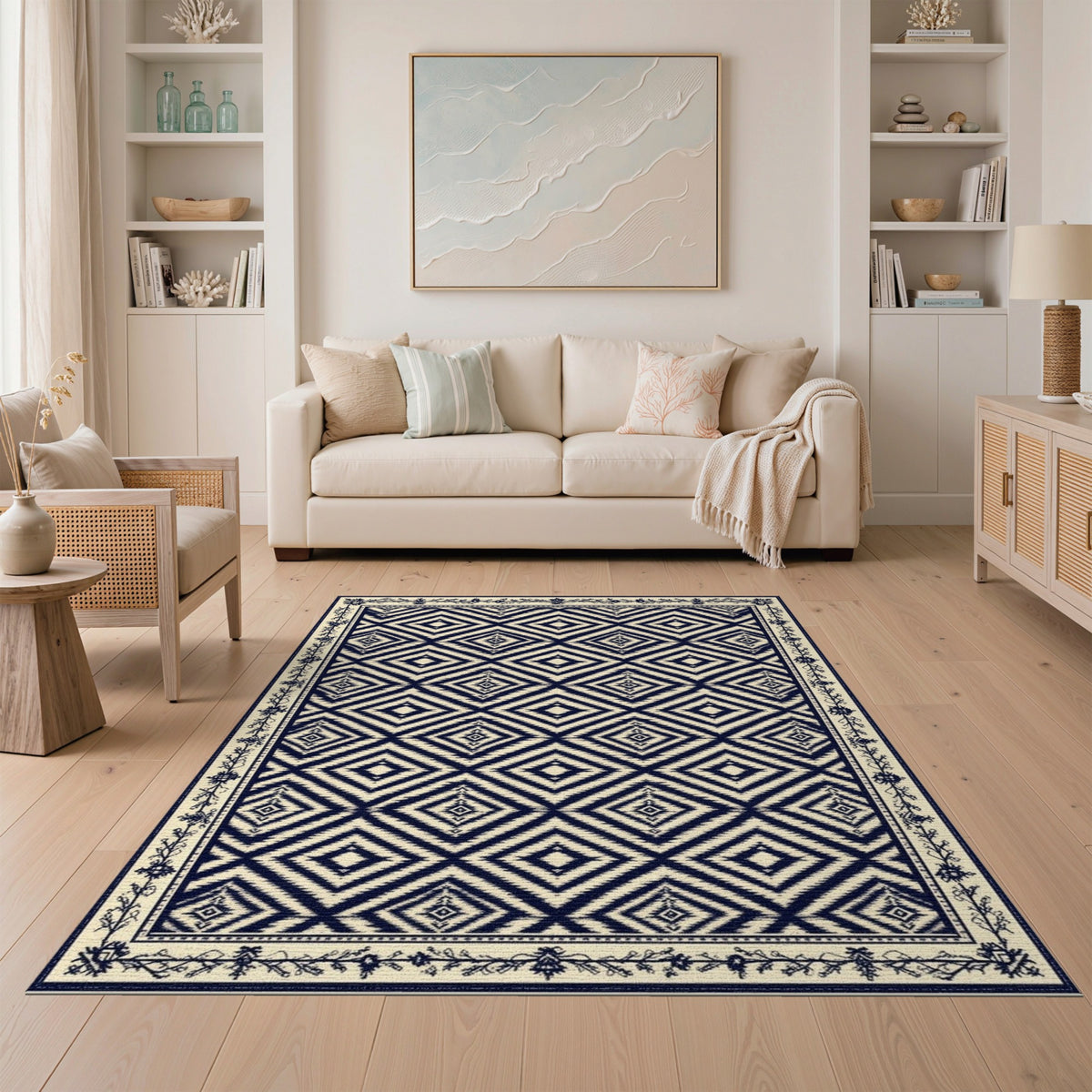 Diamond Navy Blue Geometric Diamond Area Rug