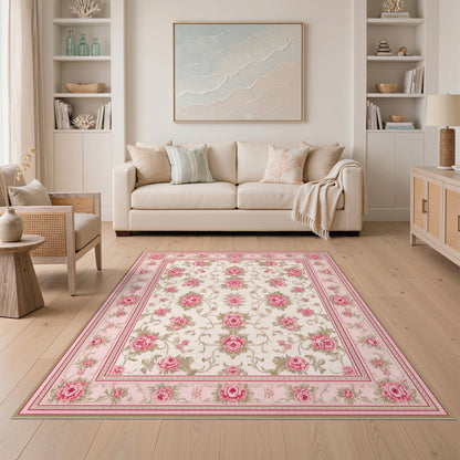 Pink Rose Floral Vintage No. 18 Area Rug