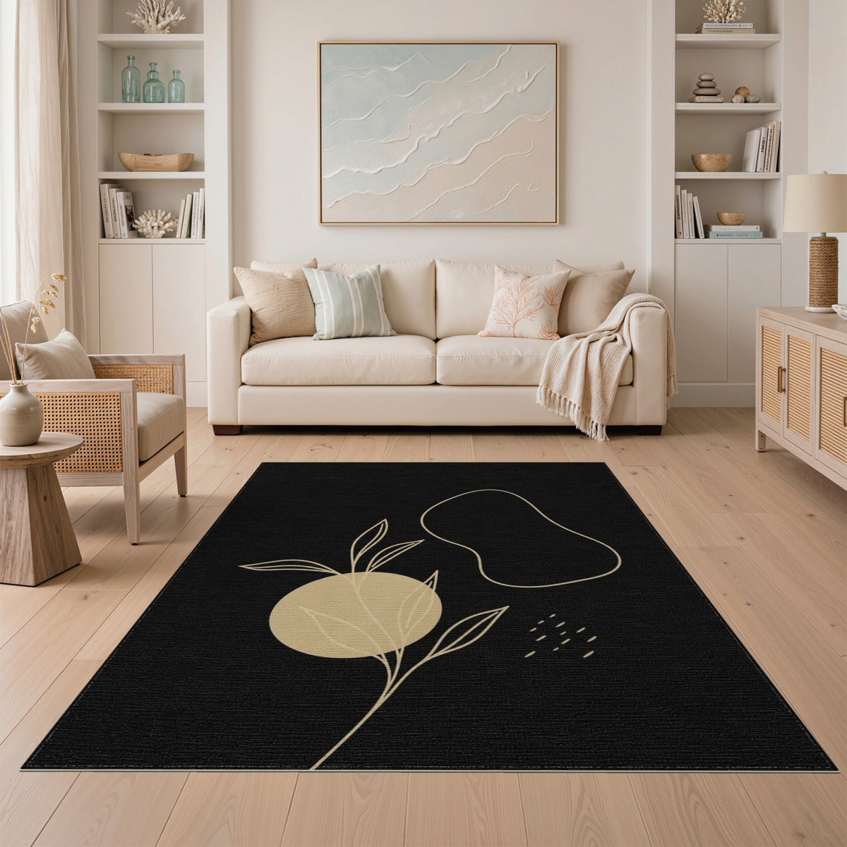 Beige and Neutral Leaf Beige Abstract Leaf Area Rug