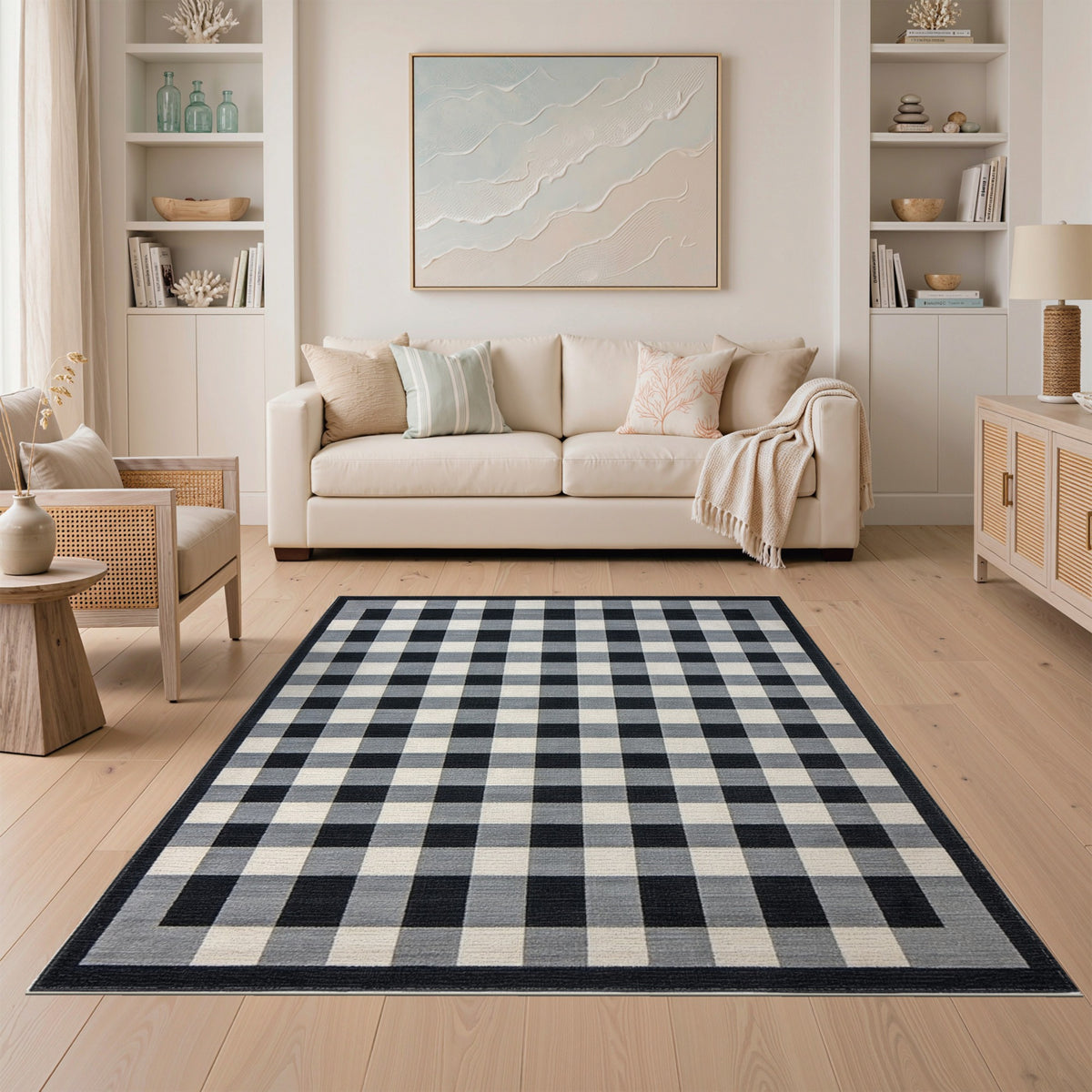 Black White Checkered Geometric No. 15 Area Rug