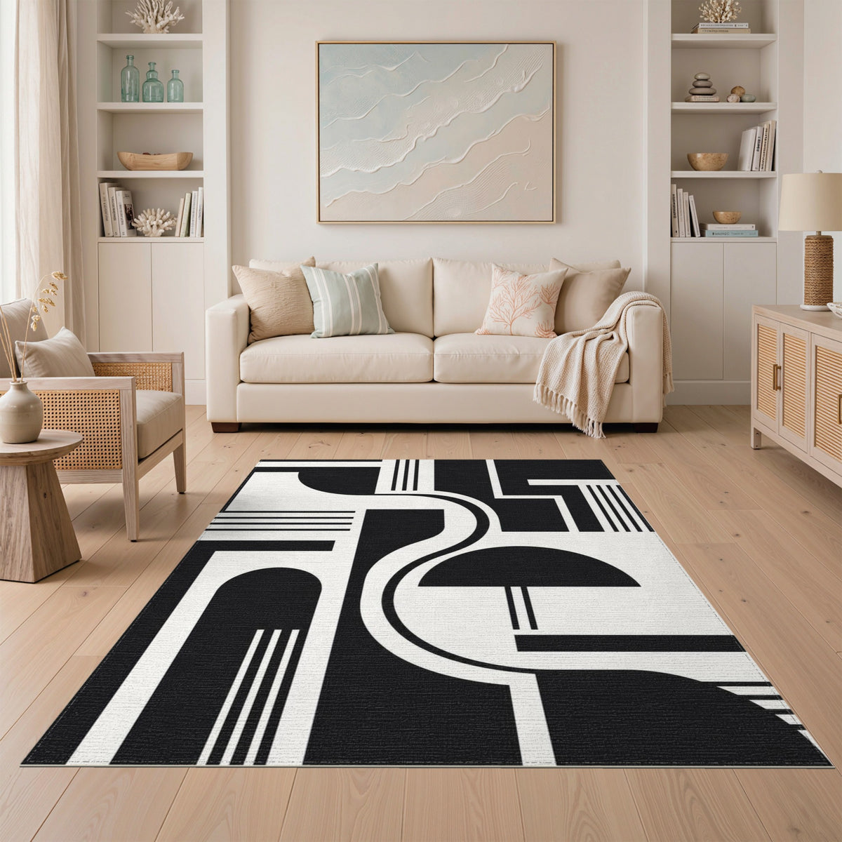 Black and White Black White Bold Geometric Area Rug