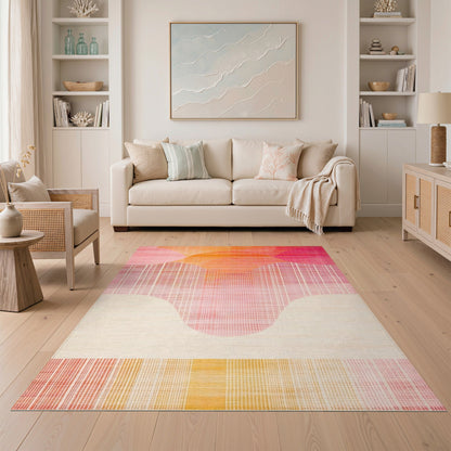 Multi-color and Patterns Vibrant Pink Orange Abstract Wave Area Rug