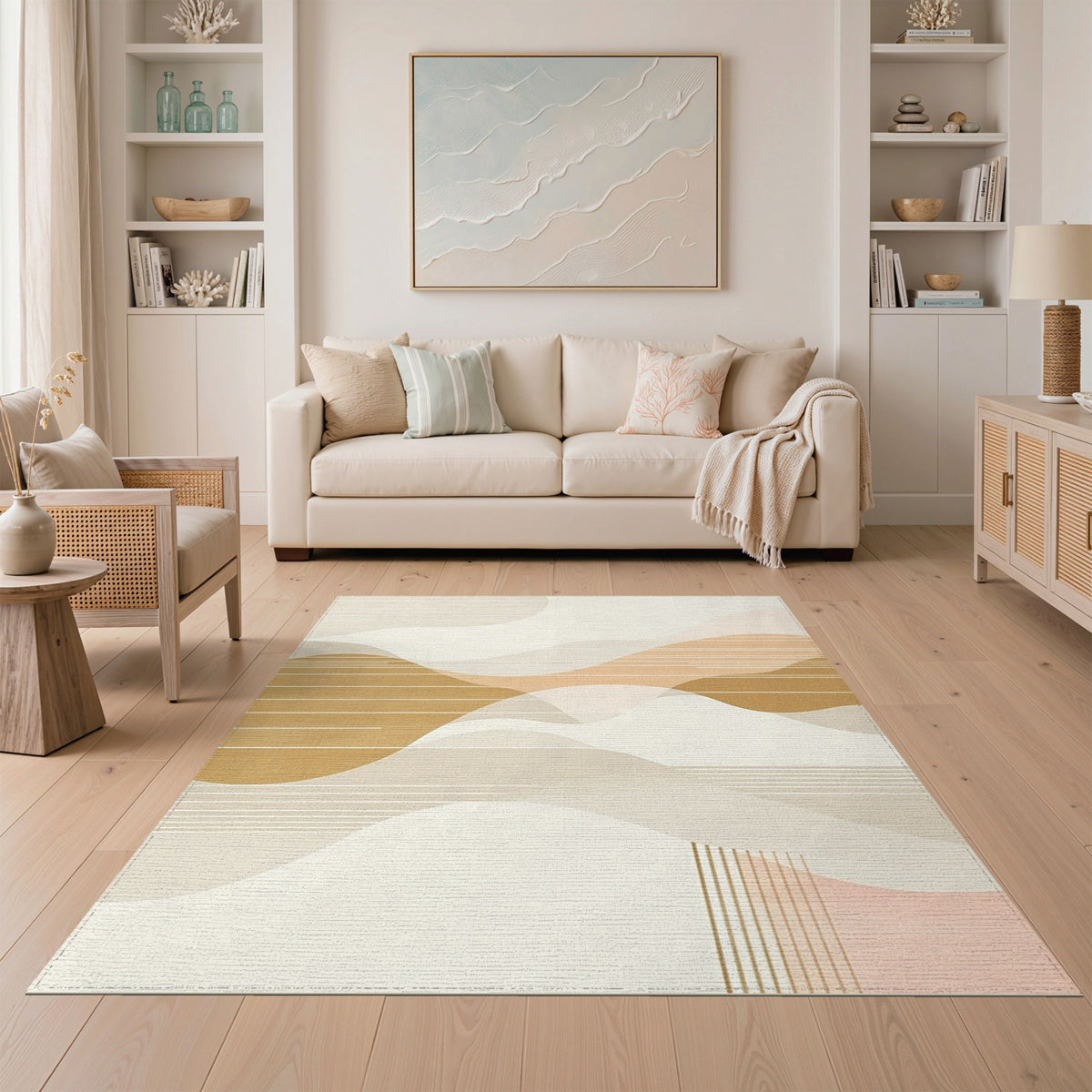 Beige Abstract Wave Area Rug