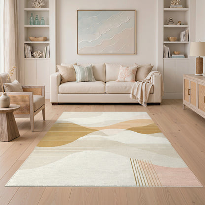 Beige Abstract Wave Area Rug