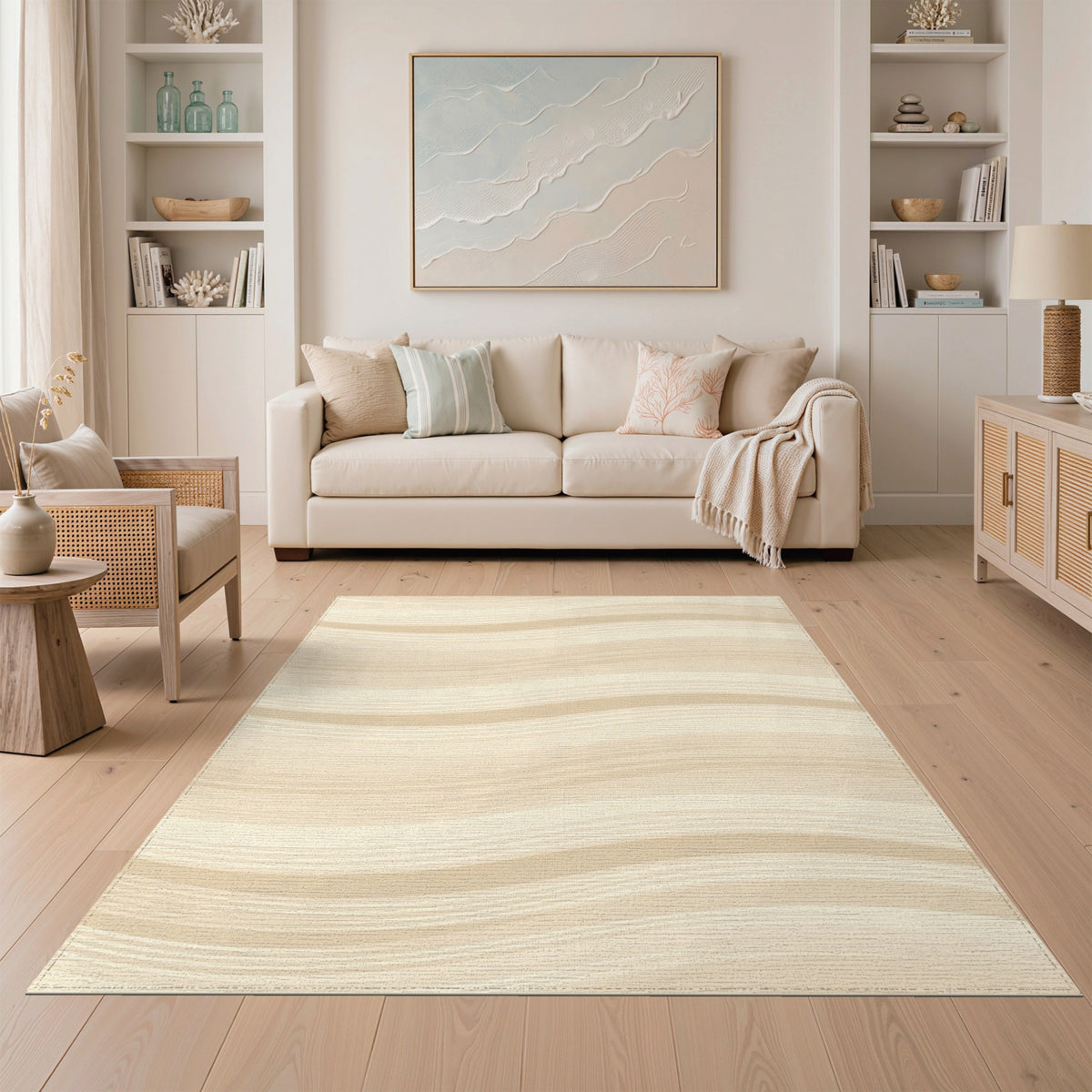 Beige Wavy Abstract No. 16 Area Rug