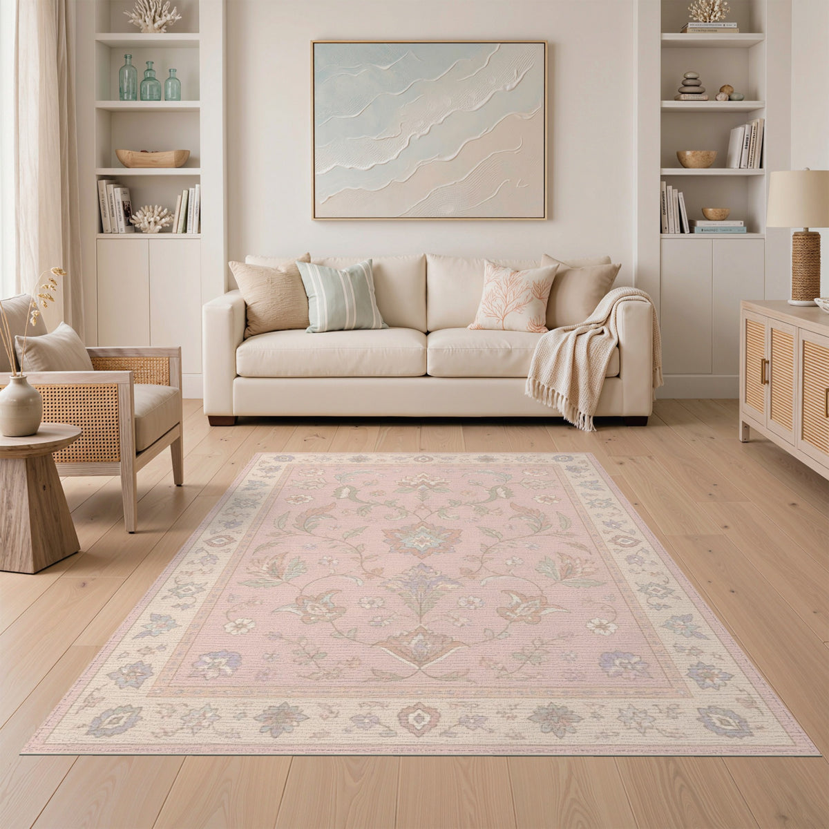 Blush Pink Floral Vintage Area Rug