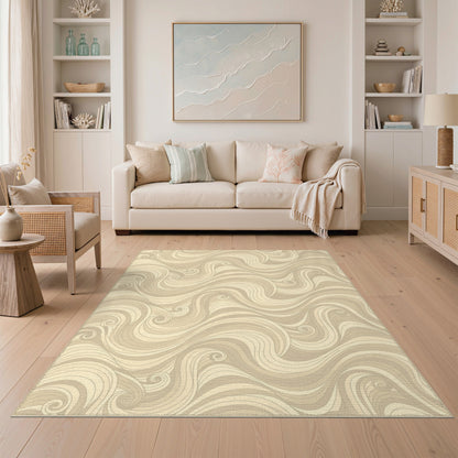 Beige Swirl Wave Abstract Area Rug