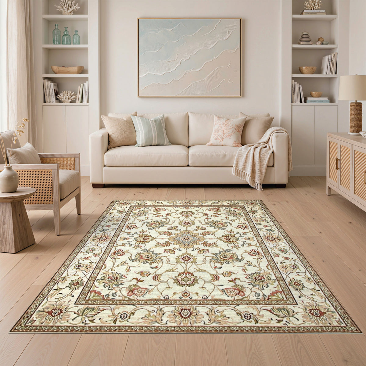 Beige Traditional Persian Floral Traditional Persian Area Rug