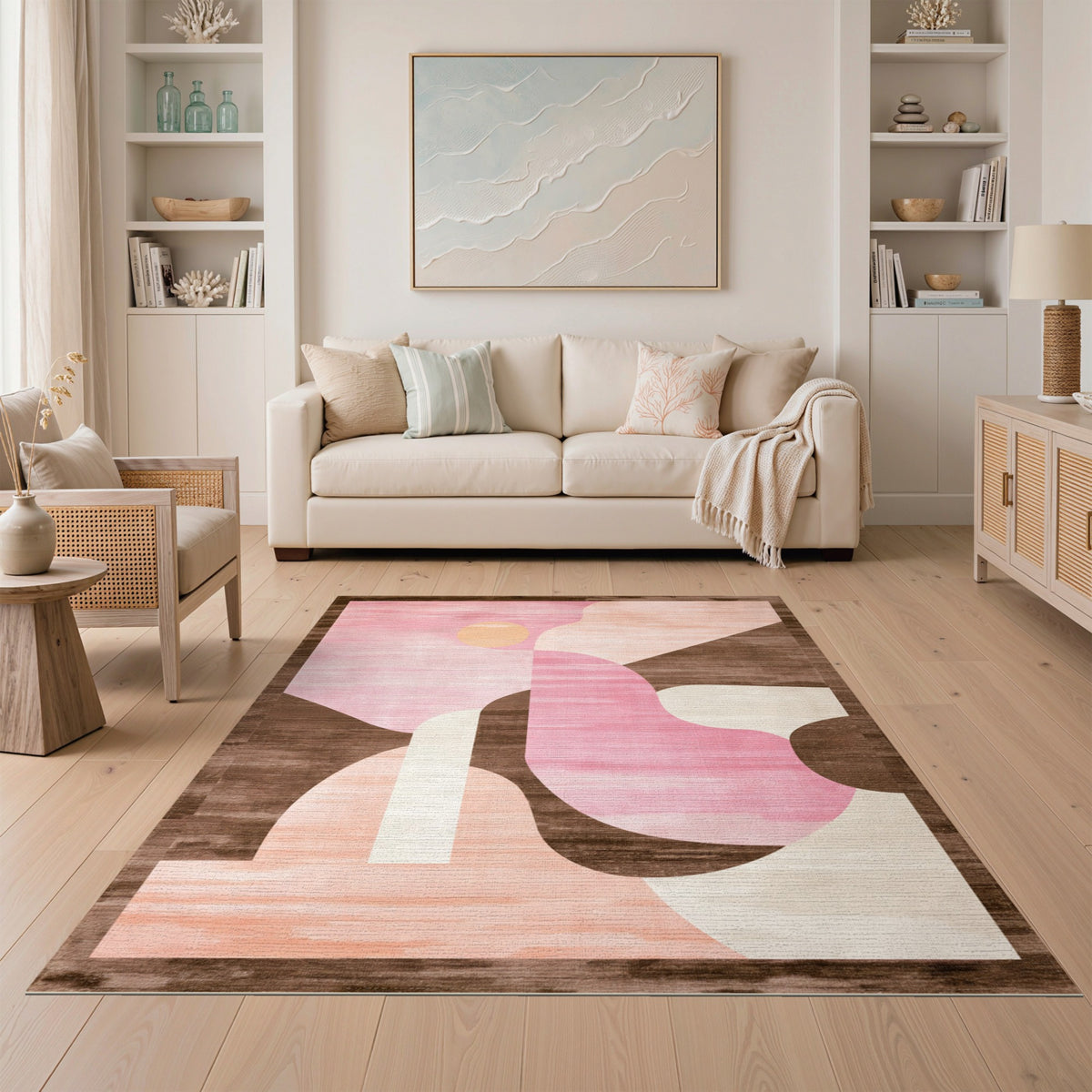 Blush Pink Abstract Area Rug