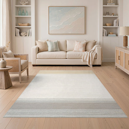 Beige Striped Washable Area Rug