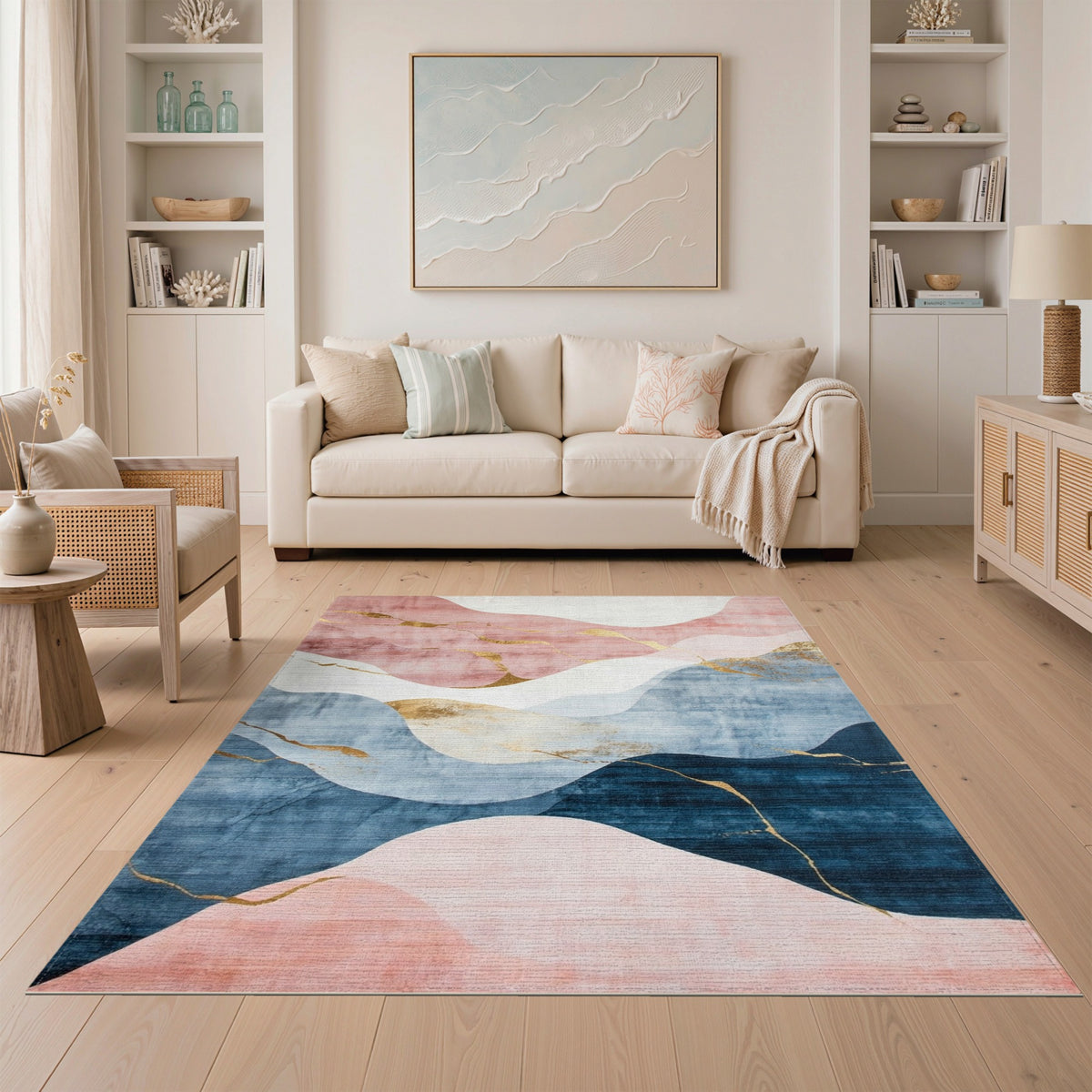 Pink Blue Abstract Wave Area Rug