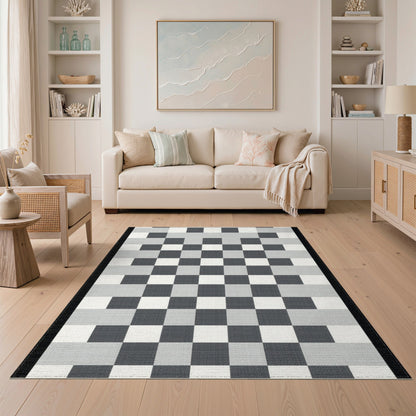 Black White Gradient Checkered Geometric Area Rug