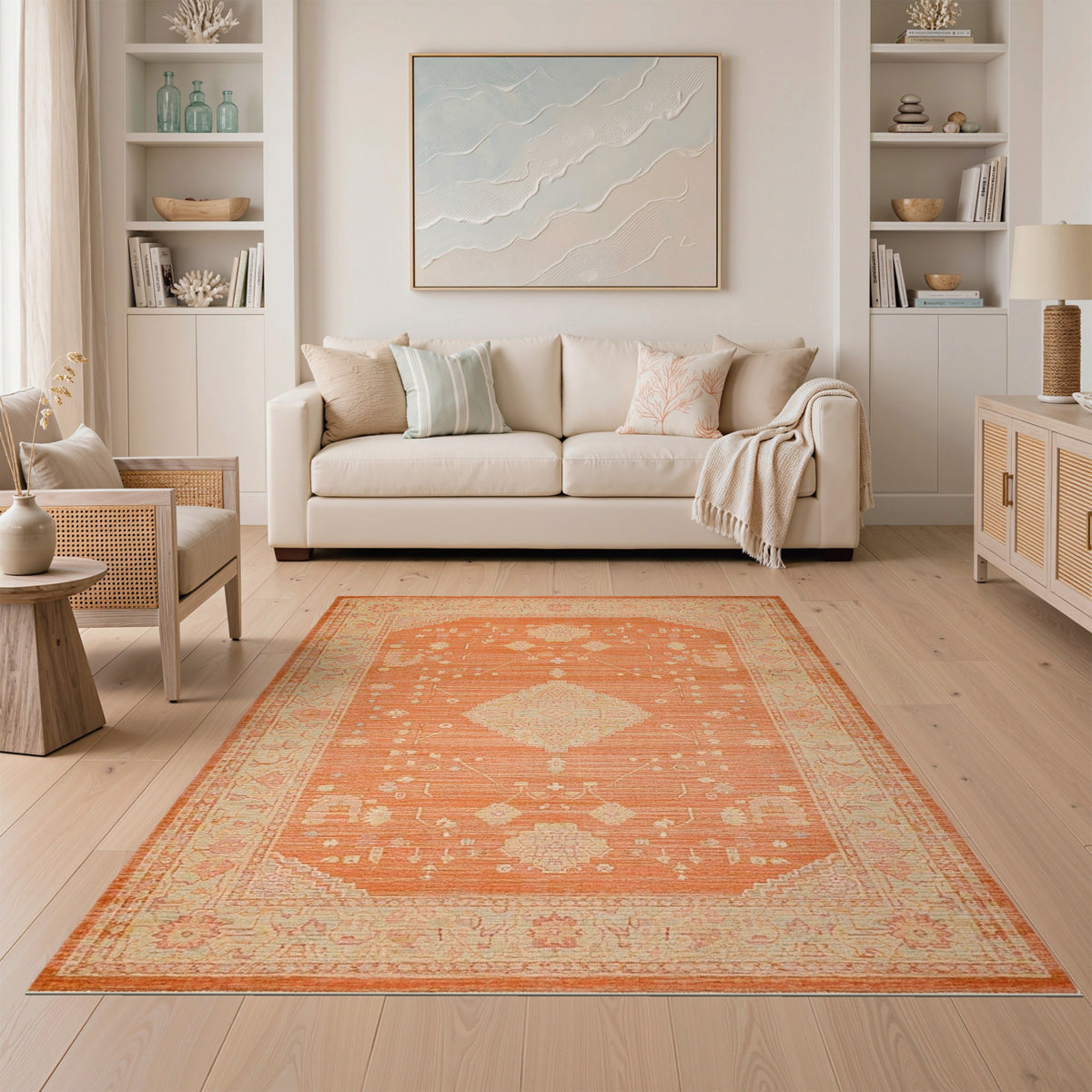 Orange Distressed Vintage Medallion Area Rug
