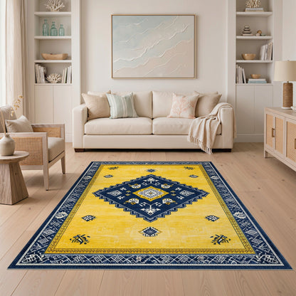Yellow Navy Geometric Diamond Area Rug