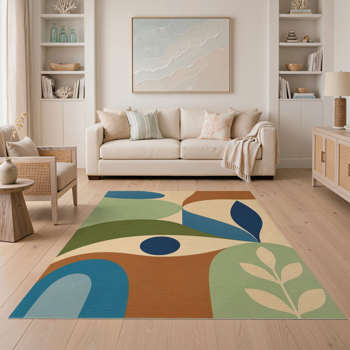 Beige Abstract Area Rug with Organic Shapes