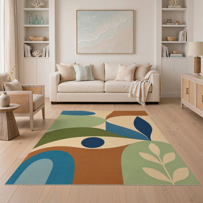 Beige Abstract Area Rug with Organic Shapes