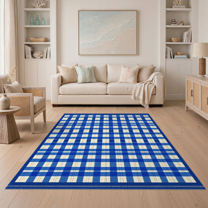 Blue Checkered Geometric Area Rug
